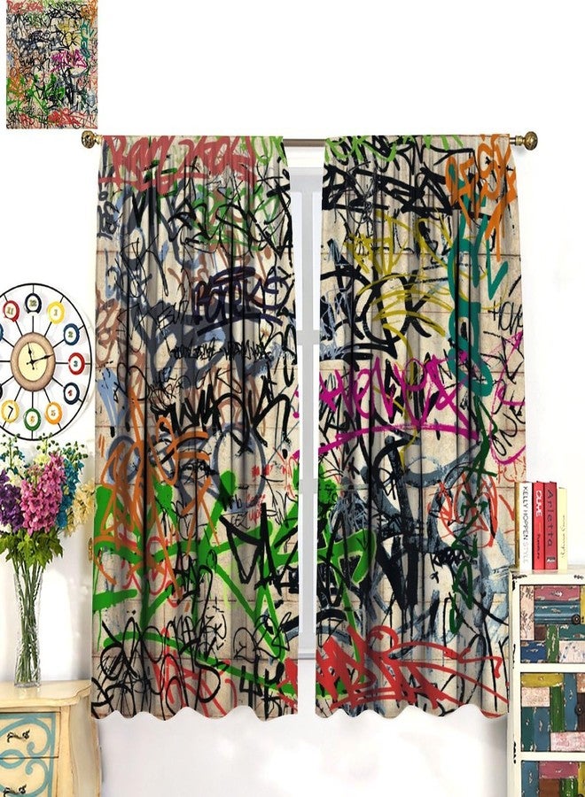 AAVEUP Graffiti Curtains for Boys Room,Modern Rap Graffiti Abstract Art Street Wall Symbol Lines Window Drapes Print for Kids Girls Bedroom Juvenile Room Bathroom 42x45in（No Blackout） - Image 3
